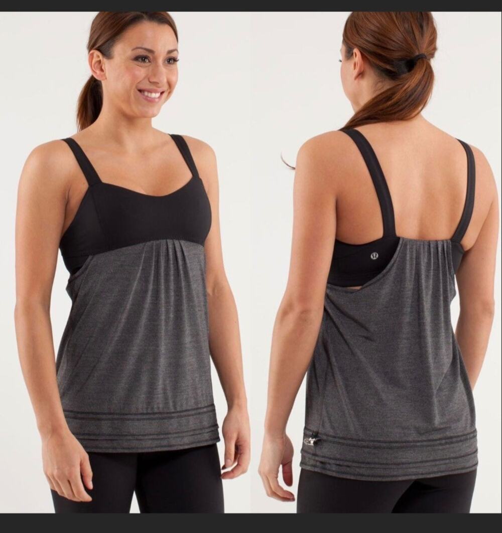 Lululemon Back on Track Tank in Black Grey sz 8 Running Athletic Shirt